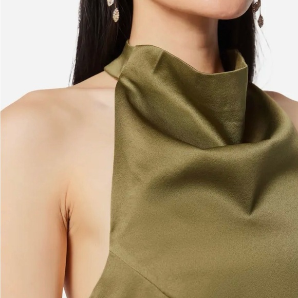 ELLIAT | Camo Asymmetric Satin Cocktail Dress in Khaki Green, NWT, Large - Picture 4 of 4
